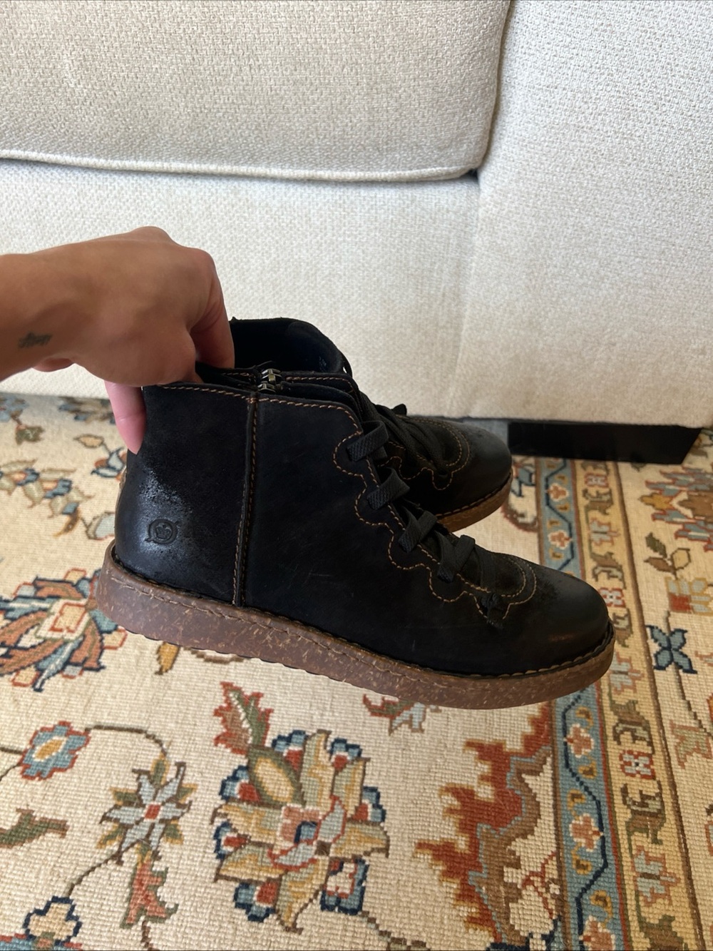 Born Sienna Distressed Black Leather Lace-Up Ankle Boots Women’s Size 7.5 - Picture 8 of 8